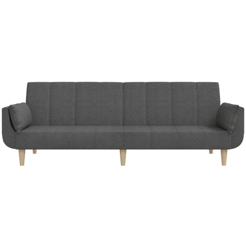 2-Seater Sofa Bed with Two Pillows Dark Grey Fabric