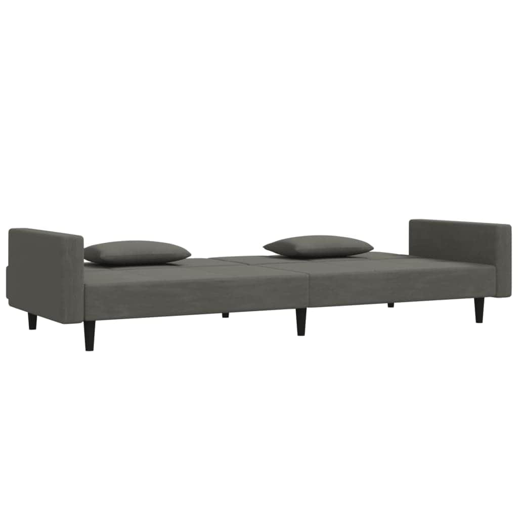 2-Seater Sofa Bed with Two Pillows Dark Grey Velvet