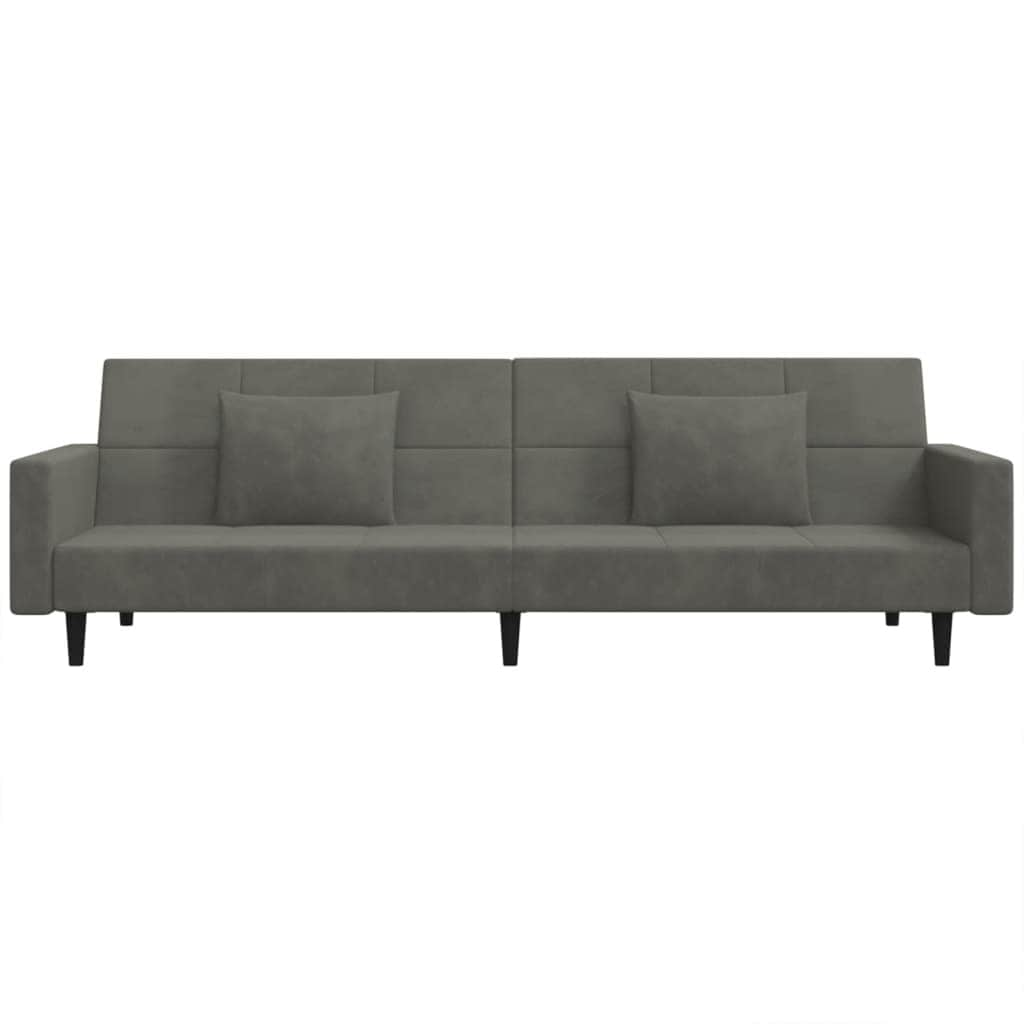 2-Seater Sofa Bed with Two Pillows Dark Grey Velvet