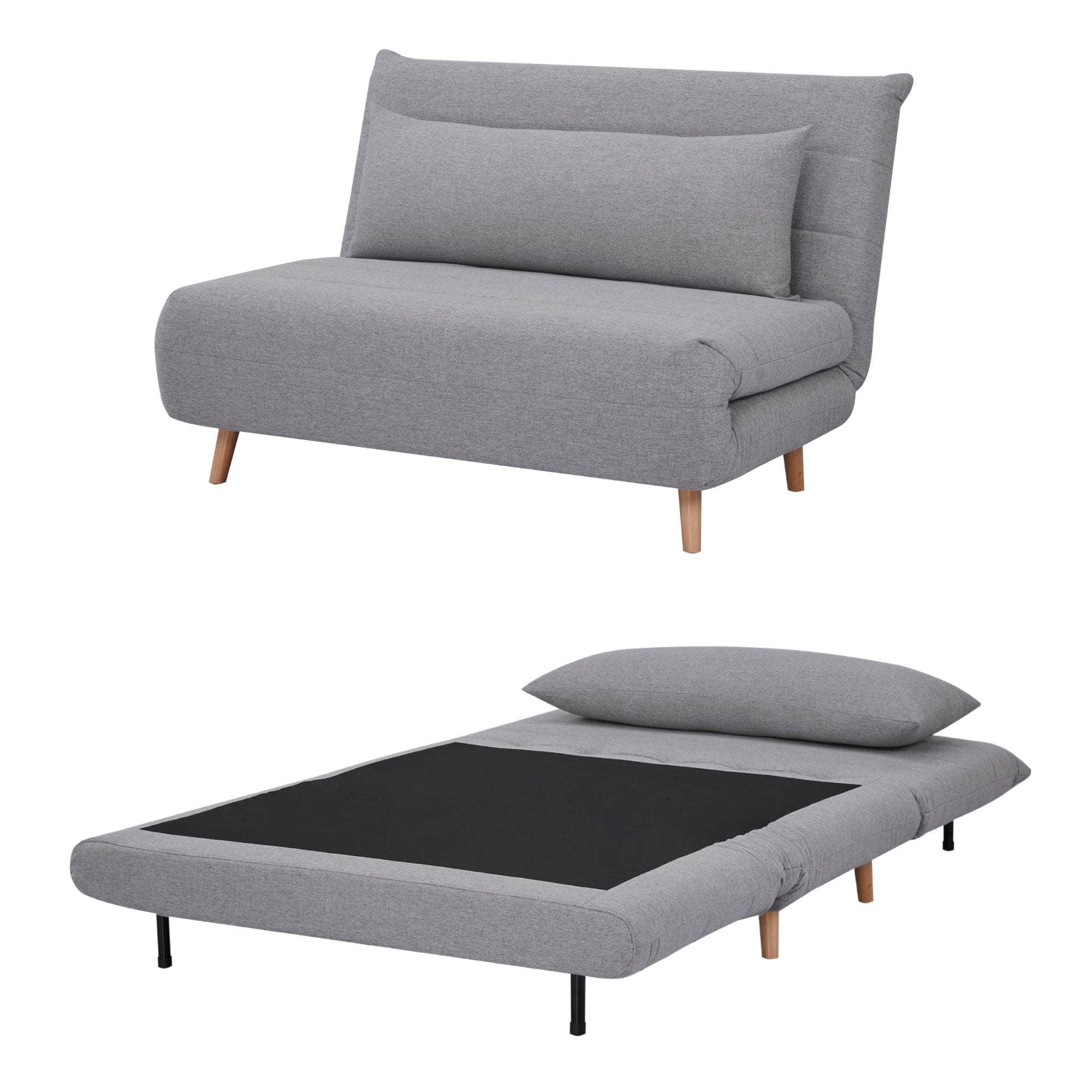 2 Seater Sofa Futon Bed Love Seat Fabric Lounge Couch - Grey