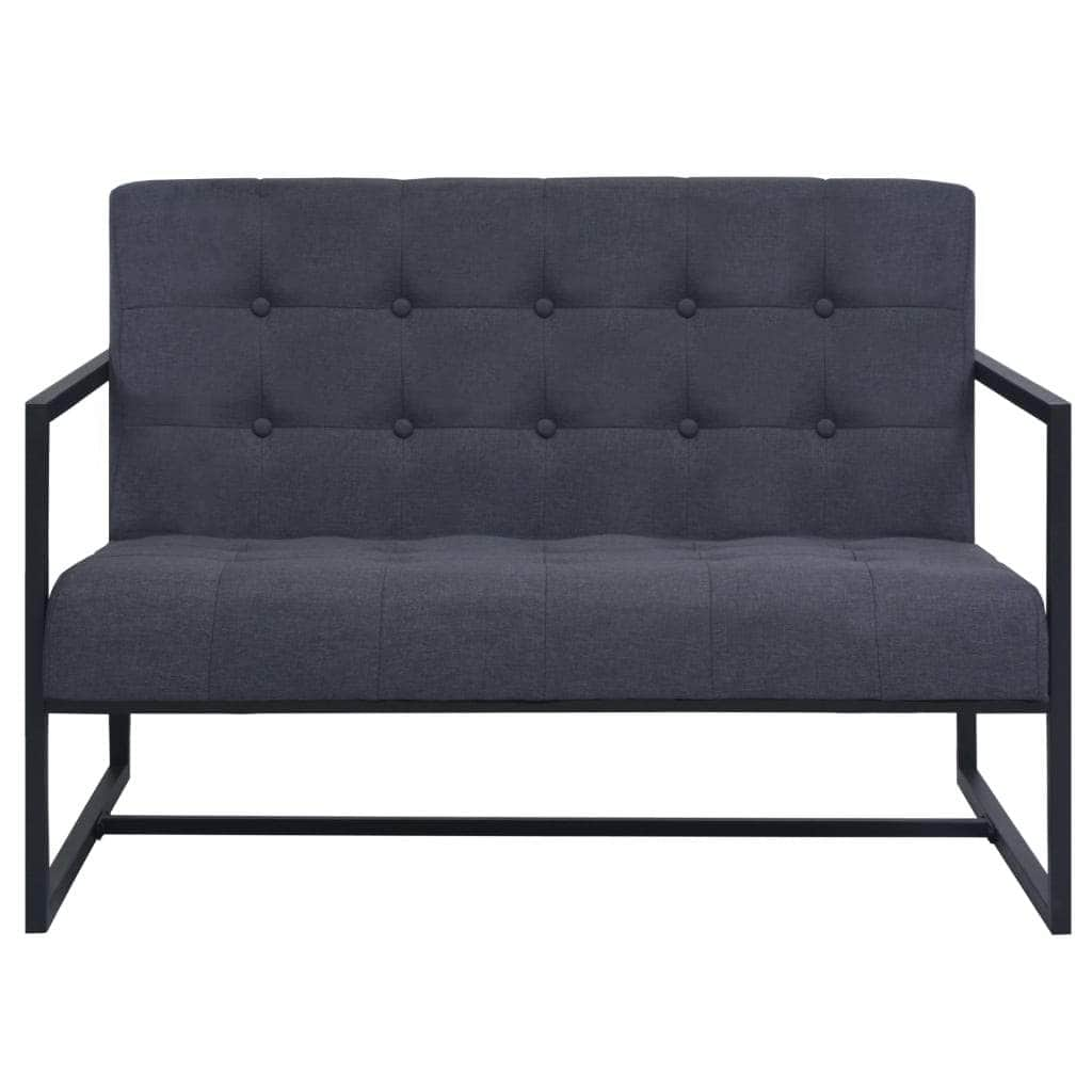 2-Seater Sofa with Armrests Steel and Fabric Dark Grey