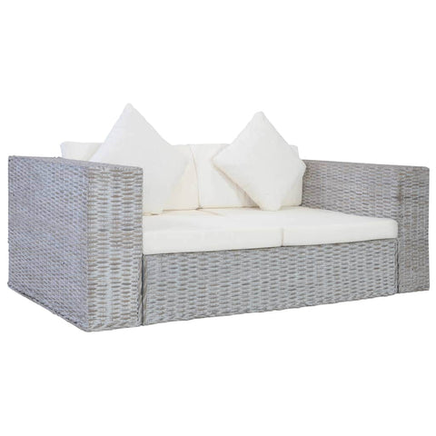 2-Seater Sofa with Cushions Grey Natural Rattan