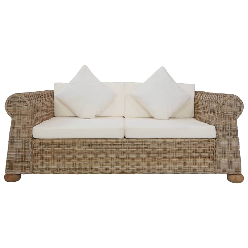 2-Seater Sofa with Cushions Natural Rattan