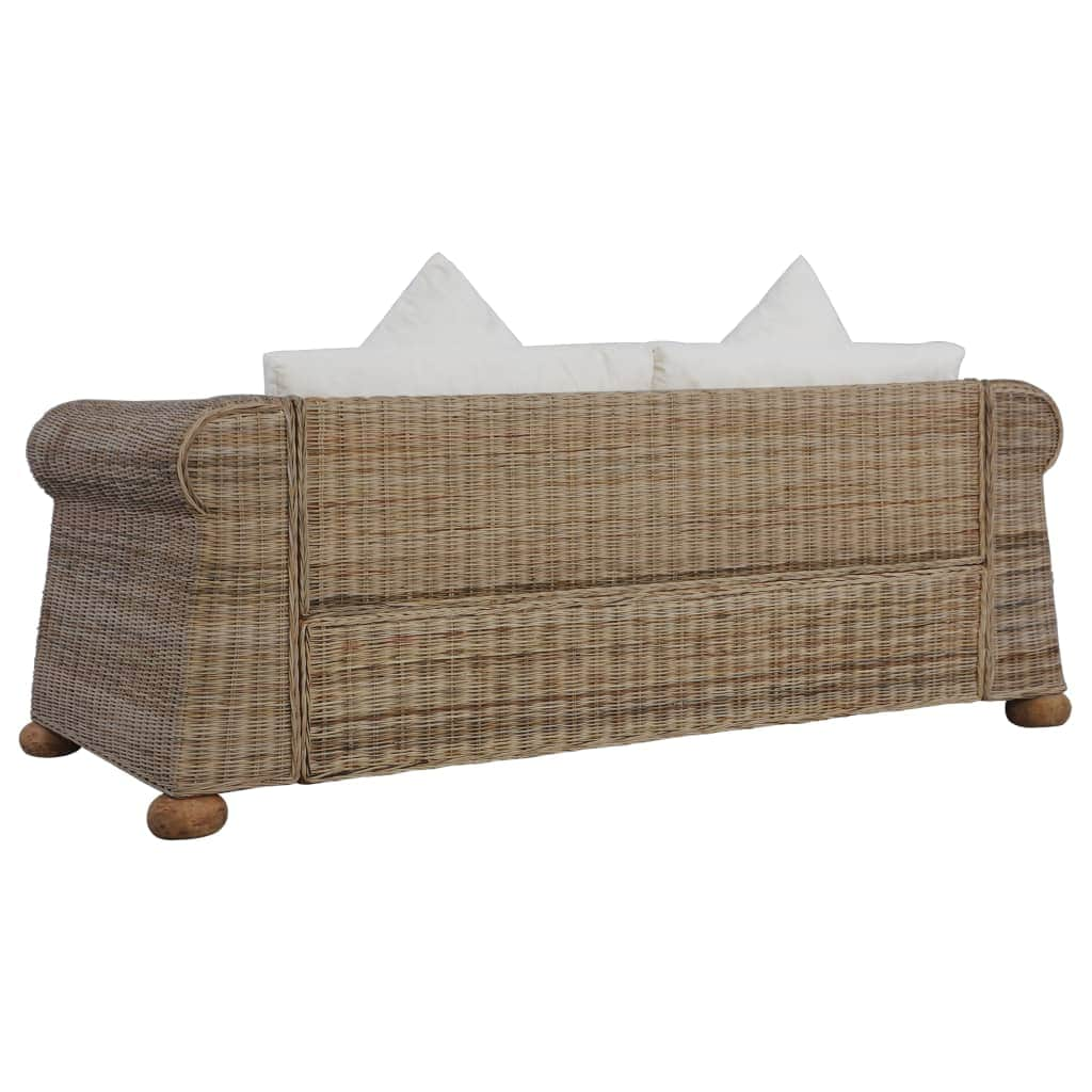 2-Seater Sofa with Cushions Natural Rattan