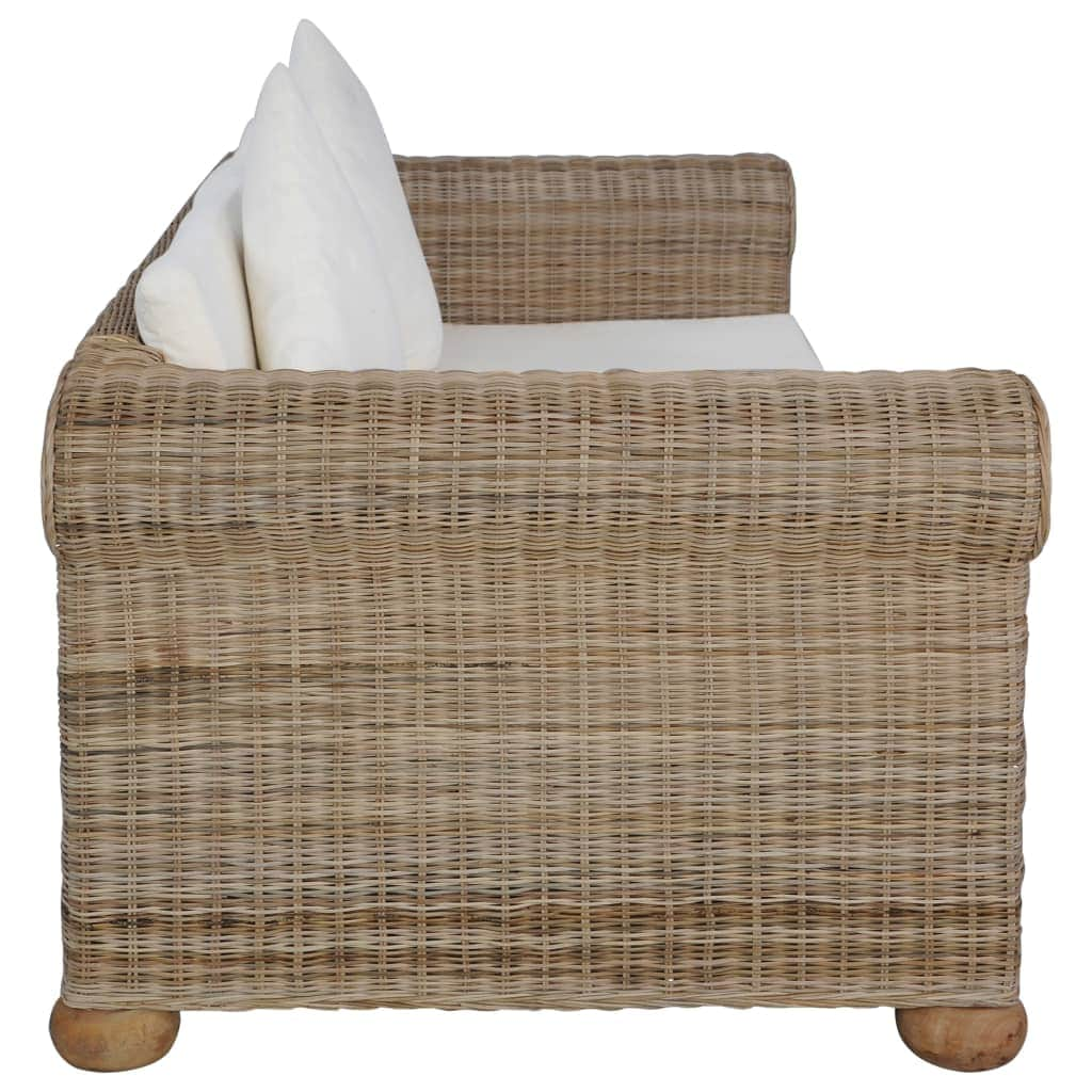 2-Seater Sofa with Cushions Natural Rattan