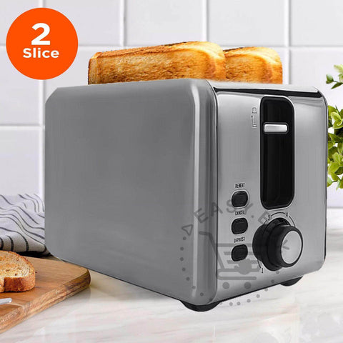 2 Slice Stainless Steel Toaster with Wide Slots & Crumb Tray