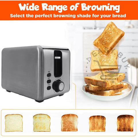 2 Slice Stainless Steel Toaster with Wide Slots & Crumb Tray