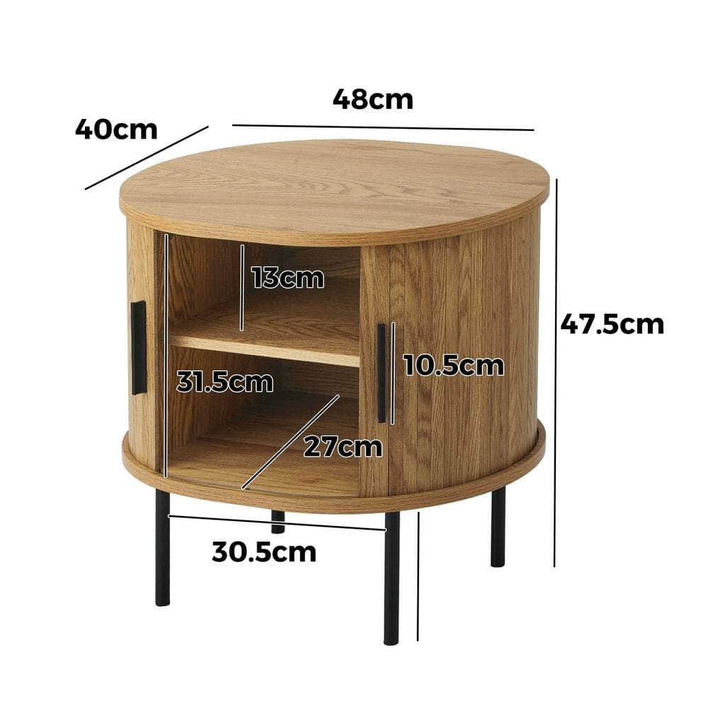 2-tier Bedside Table with Sliding Doors Natural