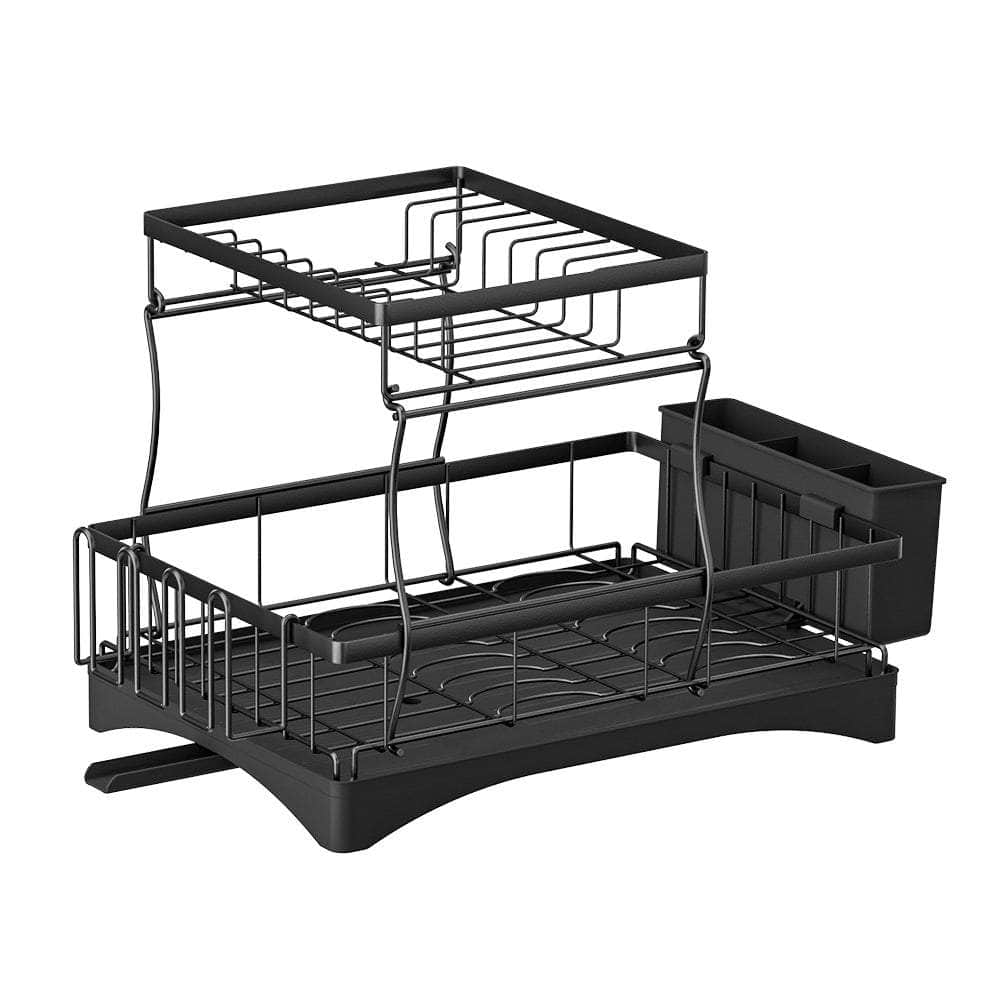 2-Tier Dish Rack Drying Drainer with Cup Holder and Cutlery Tray