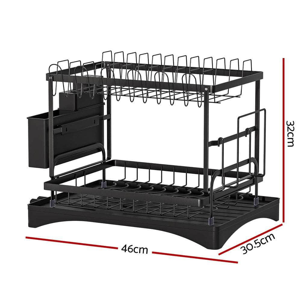 2-Tier Dish Rack Drying Drainer with Cup Holder and Cutlery Tray