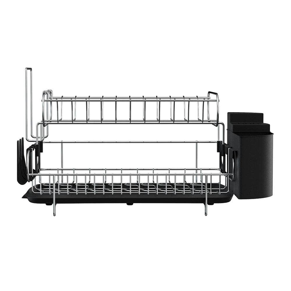 2-Tier Dish Rack Drying Drainer with Cup Holder and Cutlery Tray