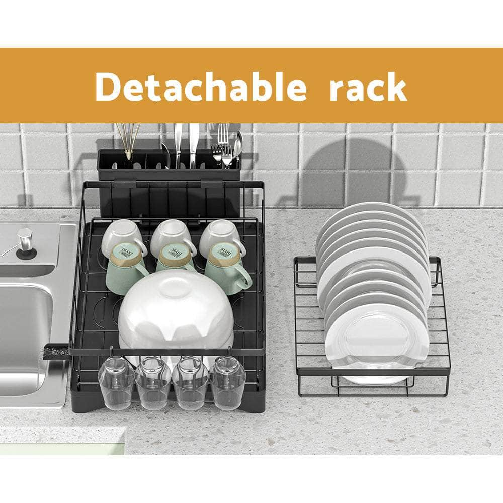 2-Tier Dish Rack Drying Drainer with Cup Holder and Cutlery Tray