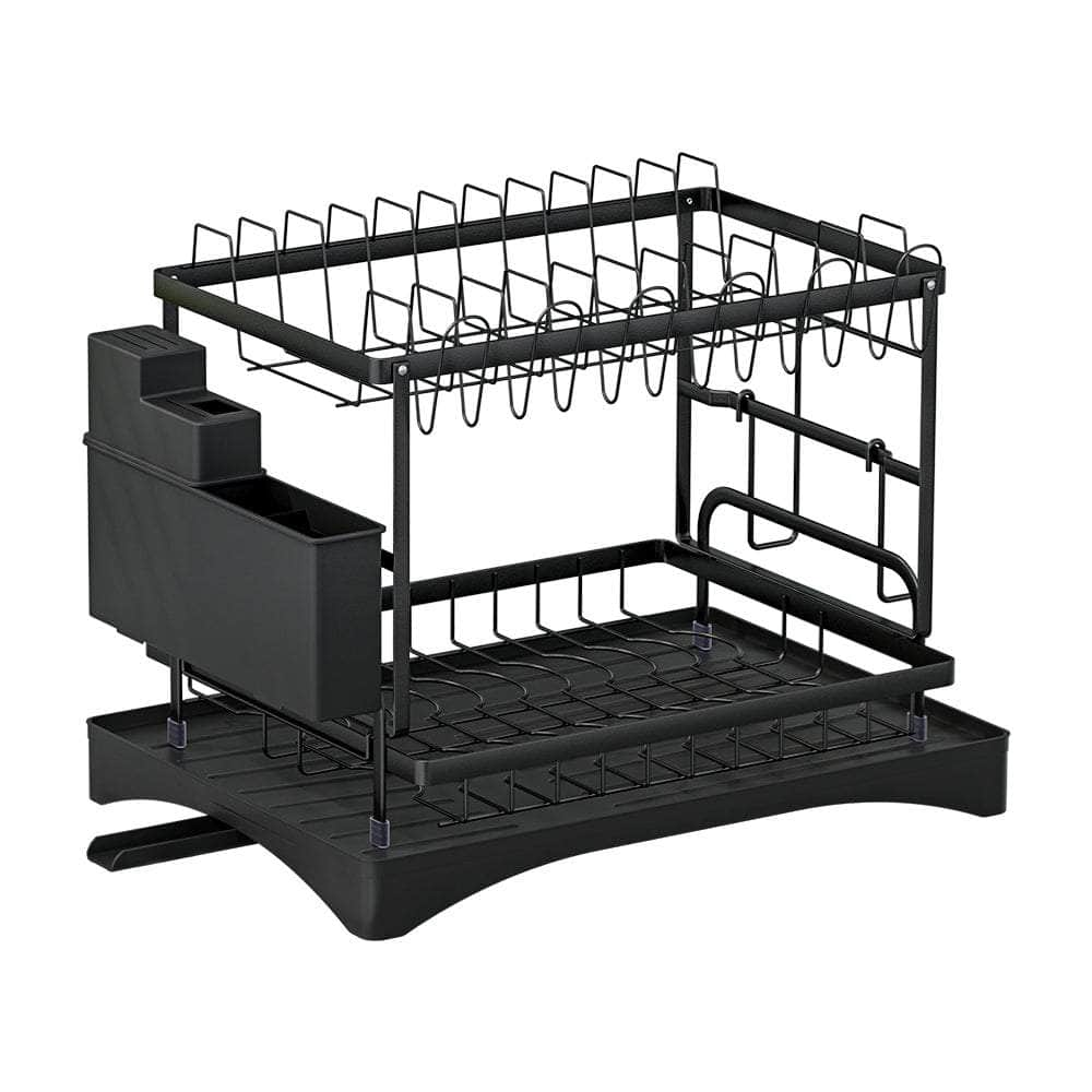 2-Tier Dish Rack Drying Drainer with Cup Holder and Cutlery Tray