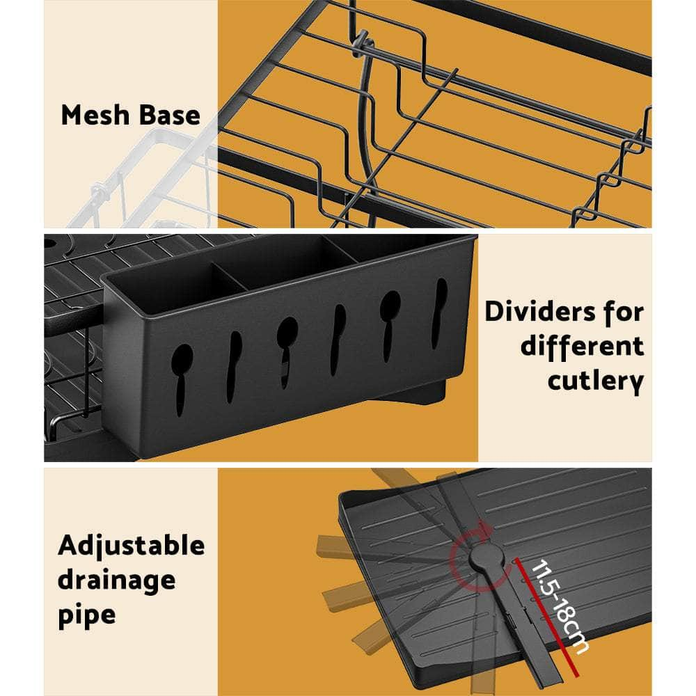 2-Tier Dish Rack Drying Drainer with Cup Holder and Cutlery Tray