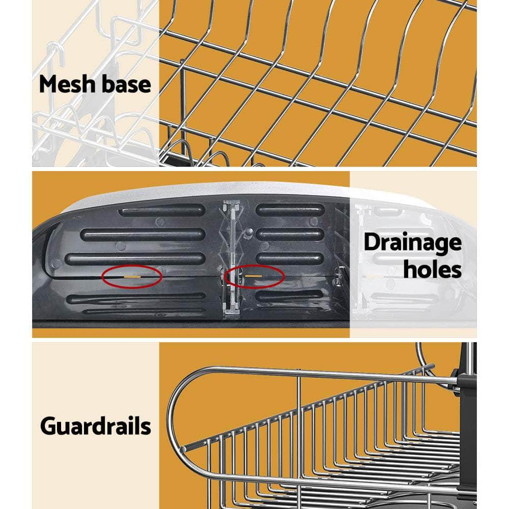 2-Tier Dish Rack Drying Drainer with Cup Holder and Cutlery Tray