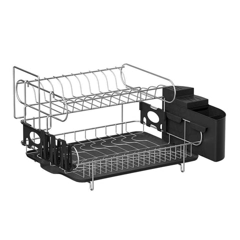 2-Tier Dish Rack Drying Drainer with Cup Holder and Cutlery Tray