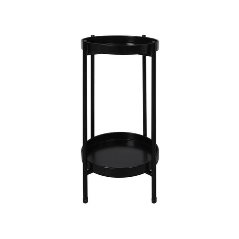 2 Tier Plant Stand Metal Flower Black Medium