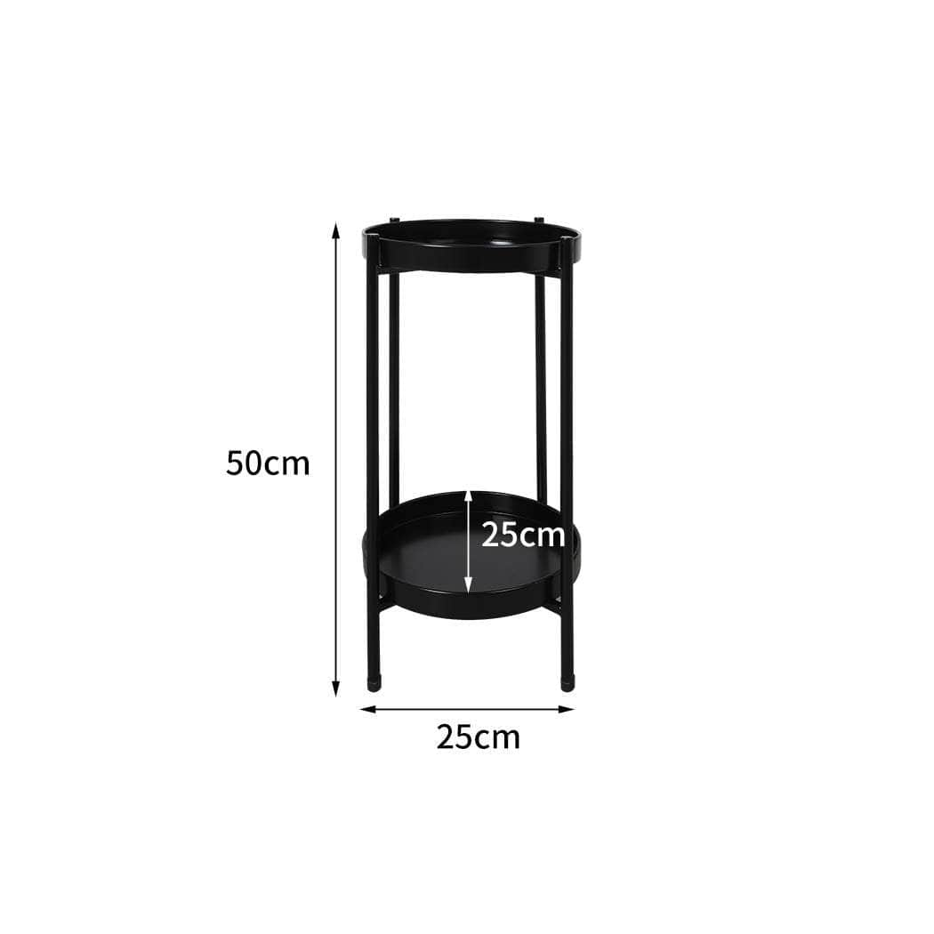 2 Tier Plant Stand Metal Flower Black Medium