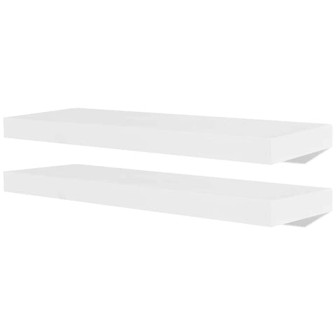 2 White MDF Floating Wall Display Shelves Book/DVD Storage