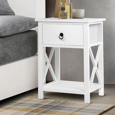 2 X Bedside Table 1 Drawer With Shelf - Emma White