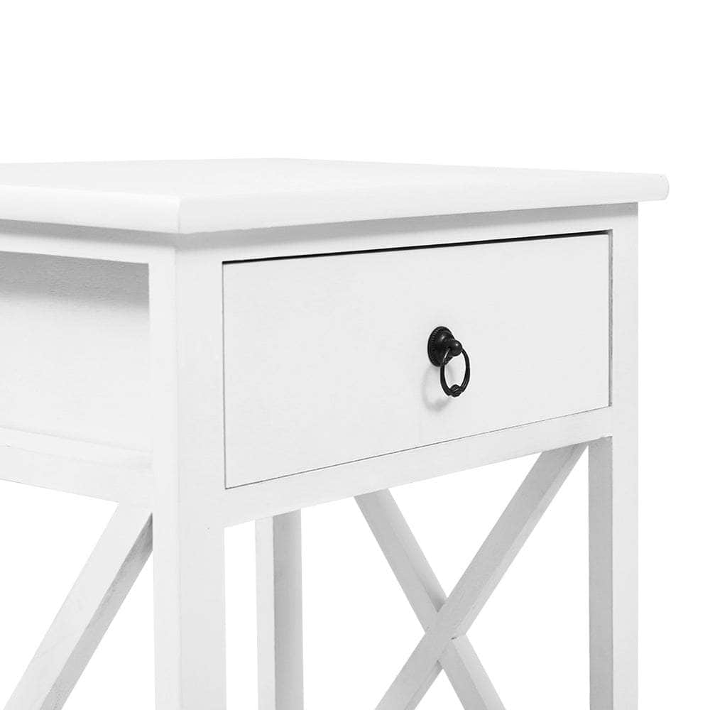 2 X Bedside Table 1 Drawer With Shelf - Emma White