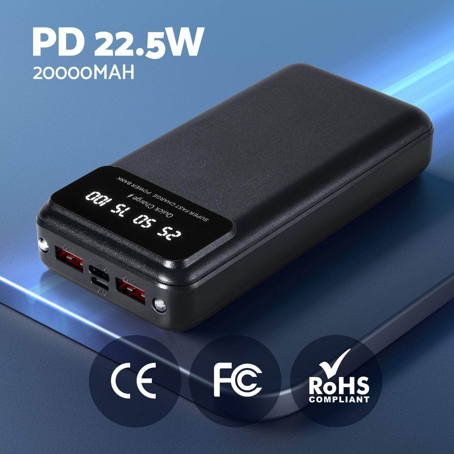 20000mAh Portable Power Bank - PD22.5W Fast Charger Black