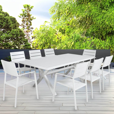 200Cm Outdoor Trestle Dining Table Grey/White