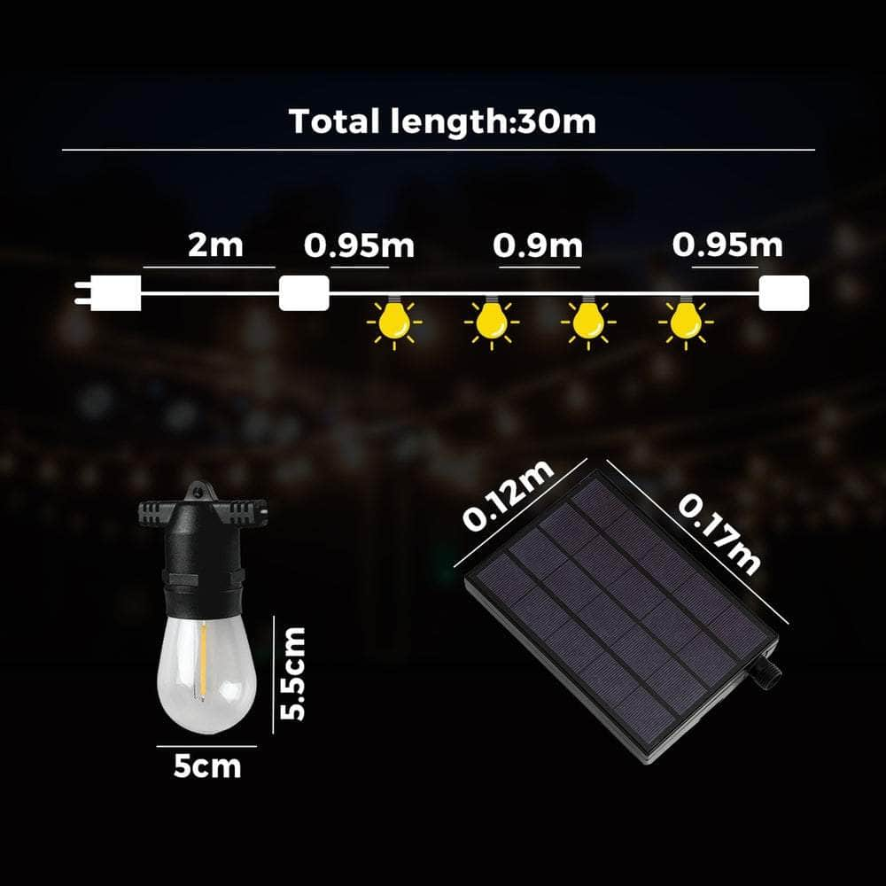 20M/30M Solar LED Festoon String Lights Christmas Waterproof