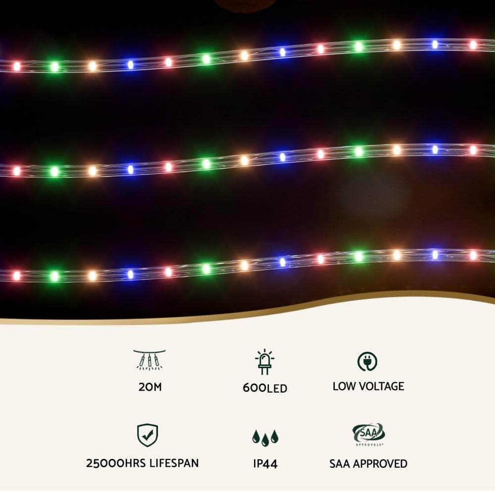 20M Christmas Lights String Rope Light Decoration 600 LED