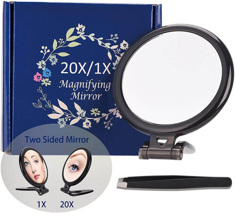 20X Magnifying Hand Mirror For Makeup, Tweezing, And Blemish Removal (10 Cm Black)