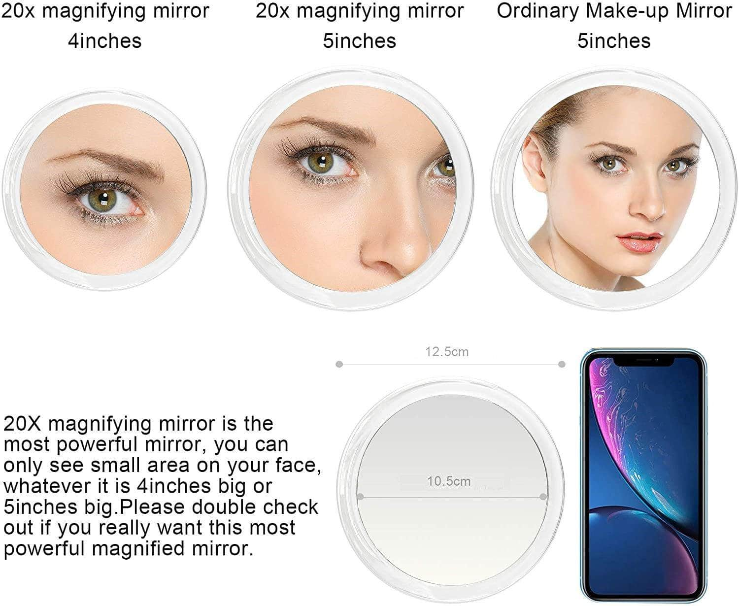 20X Magnifying Hand Mirror For Makeup, Tweezing, And Blemish Removal (12.5 Cm)