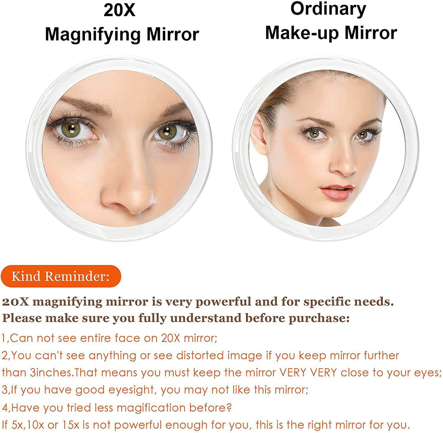 20X Magnifying Hand Mirror With Suction Cups For Makeup, Tweezing