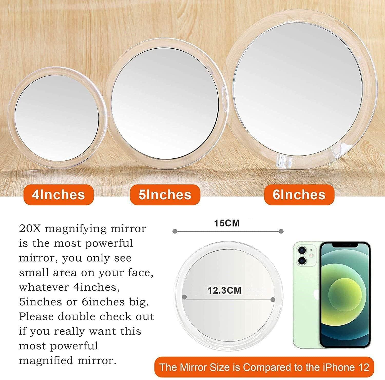 20X Magnifying Hand Mirror With Suction Cups For Makeup, Tweezing