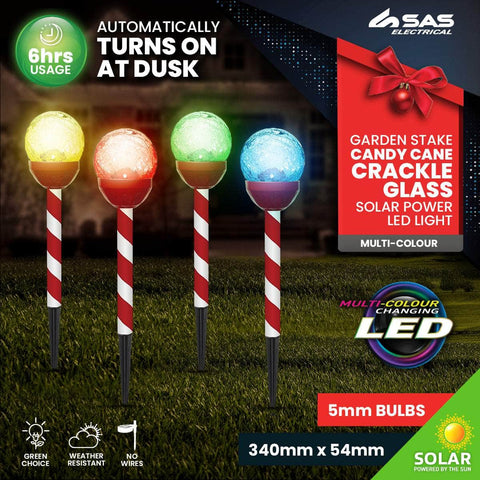 24PCE Solar Candy Cane Stakes With Crackle Balls LED 35cm