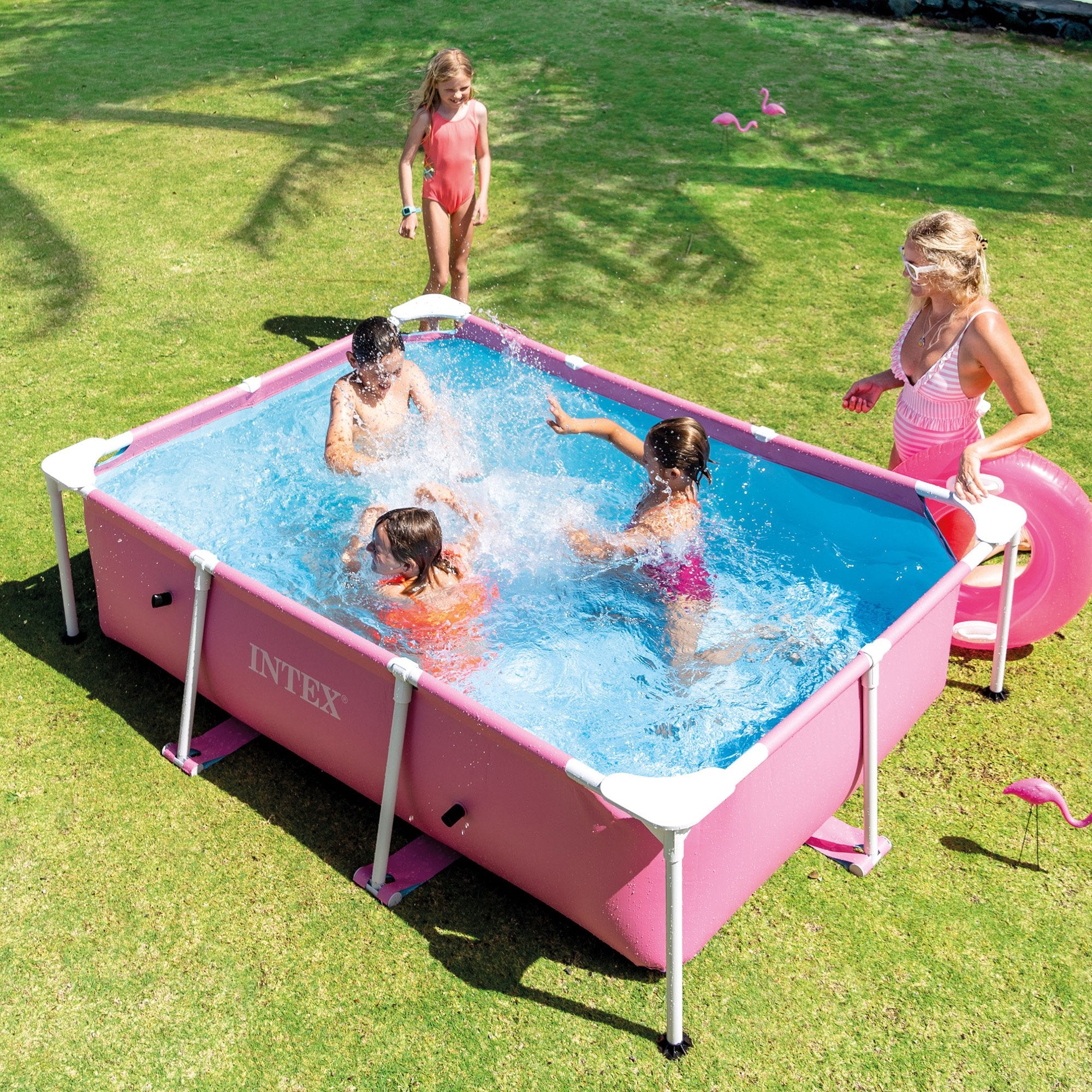 Rectangular Metal Frame Pool 220 x 150cm - Pink