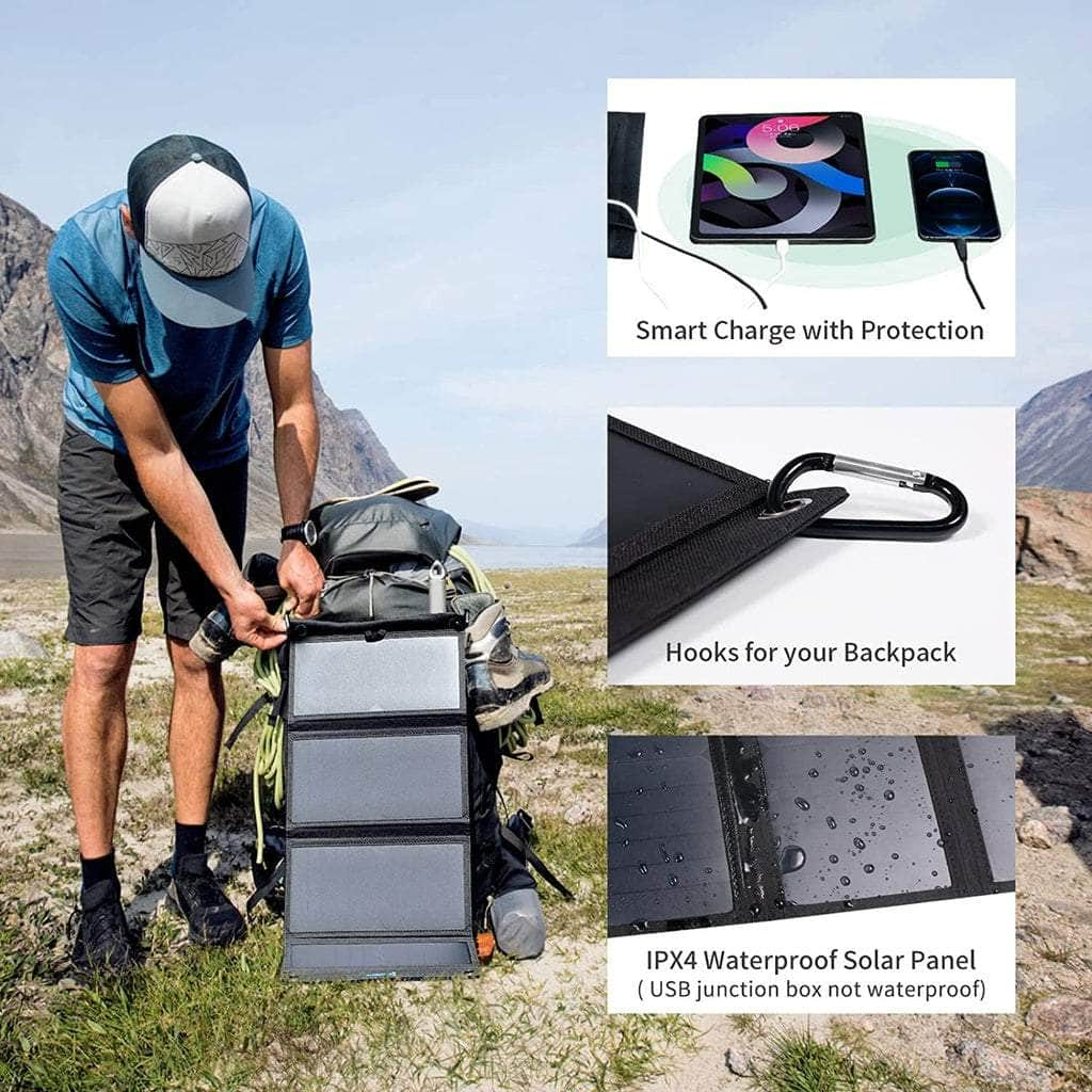 28W SunPower Solar Panel Charger - Portable, 3 USB Ports, Eco-Friendly Energy