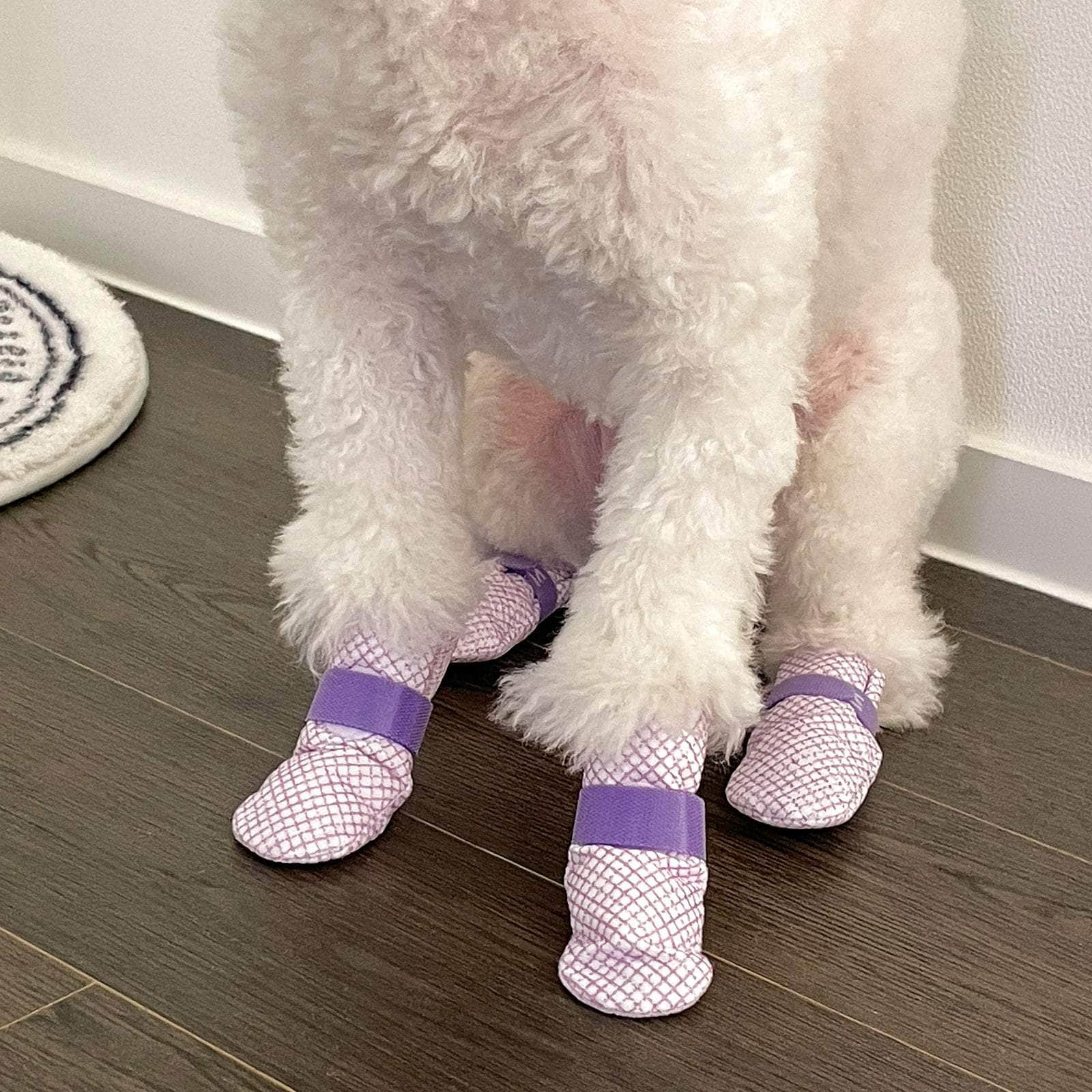 28x Waterproof Dog Shoes - Disposable Anti-Slip Pet Socks, Medium, Violet