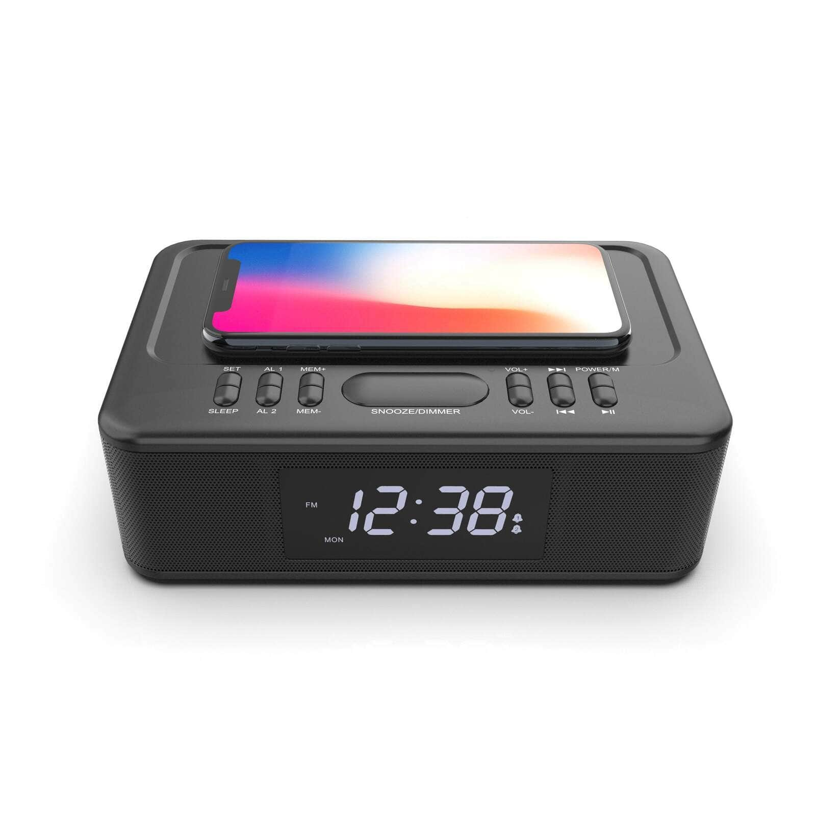 2In1 10W Wireless Fast Charging Bluetooth/Fm Radio Alarm Clock W/ Usb/Aux