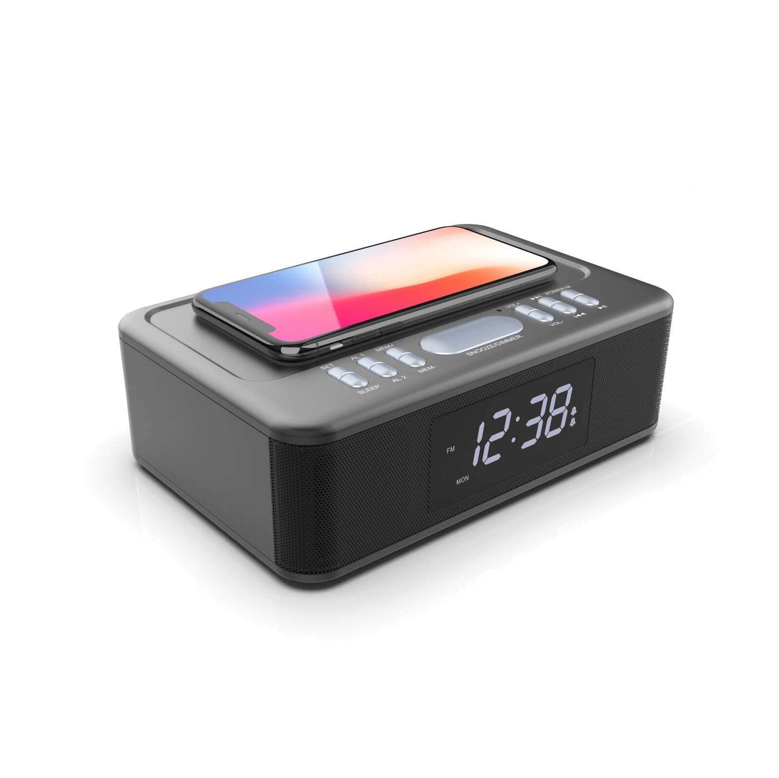 2In1 10W Wireless Fast Charging Bluetooth/Fm Radio Alarm Clock W/ Usb/Aux