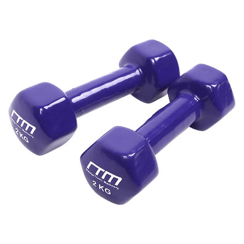 2Kg Dumbbells Pair Pvc Hand Weights Rubber Coated