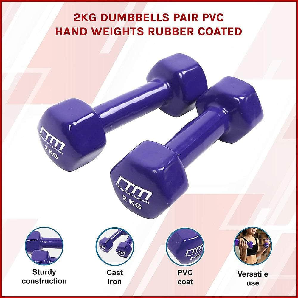 2Kg Dumbbells Pair Pvc Hand Weights Rubber Coated