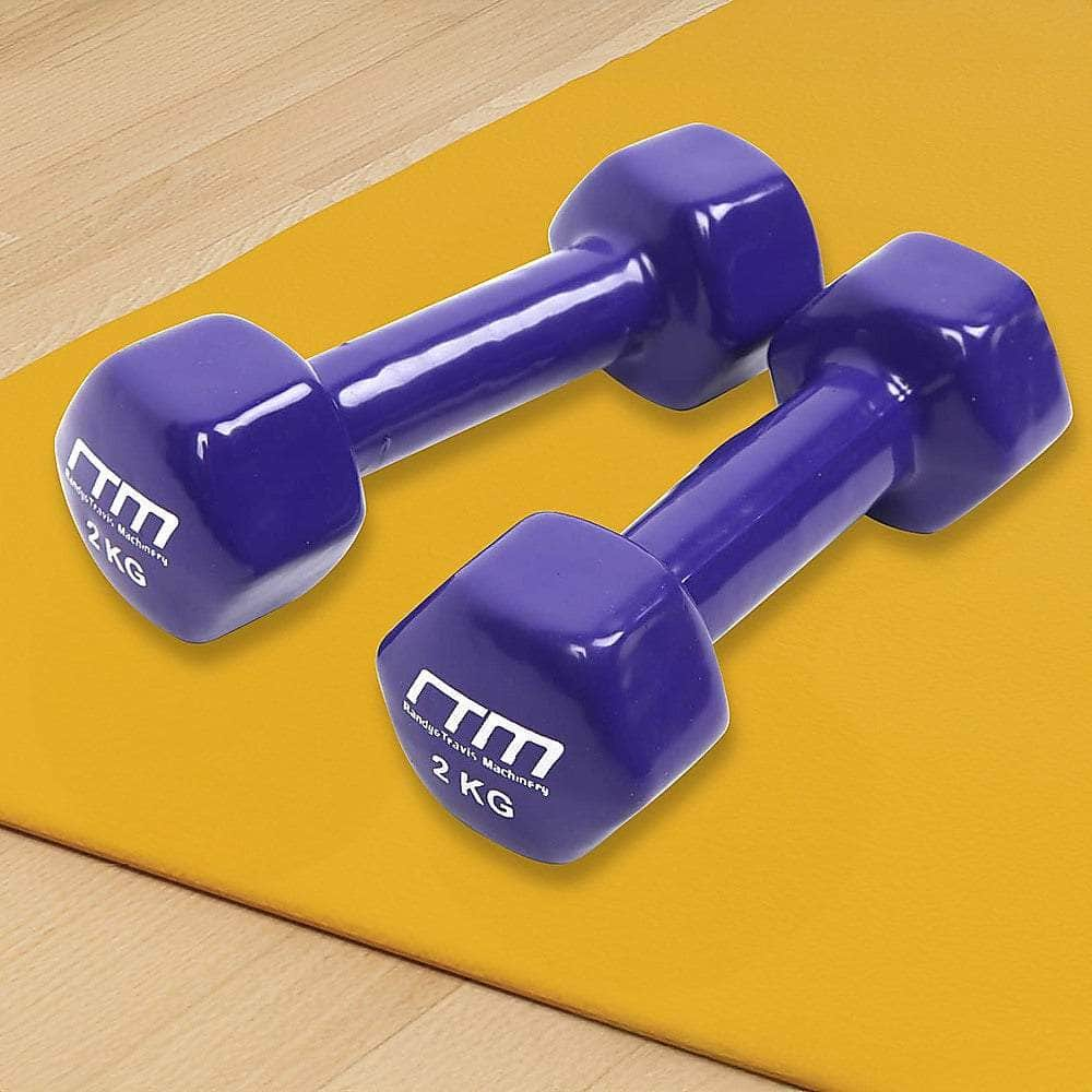 2Kg Dumbbells Pair Pvc Hand Weights Rubber Coated