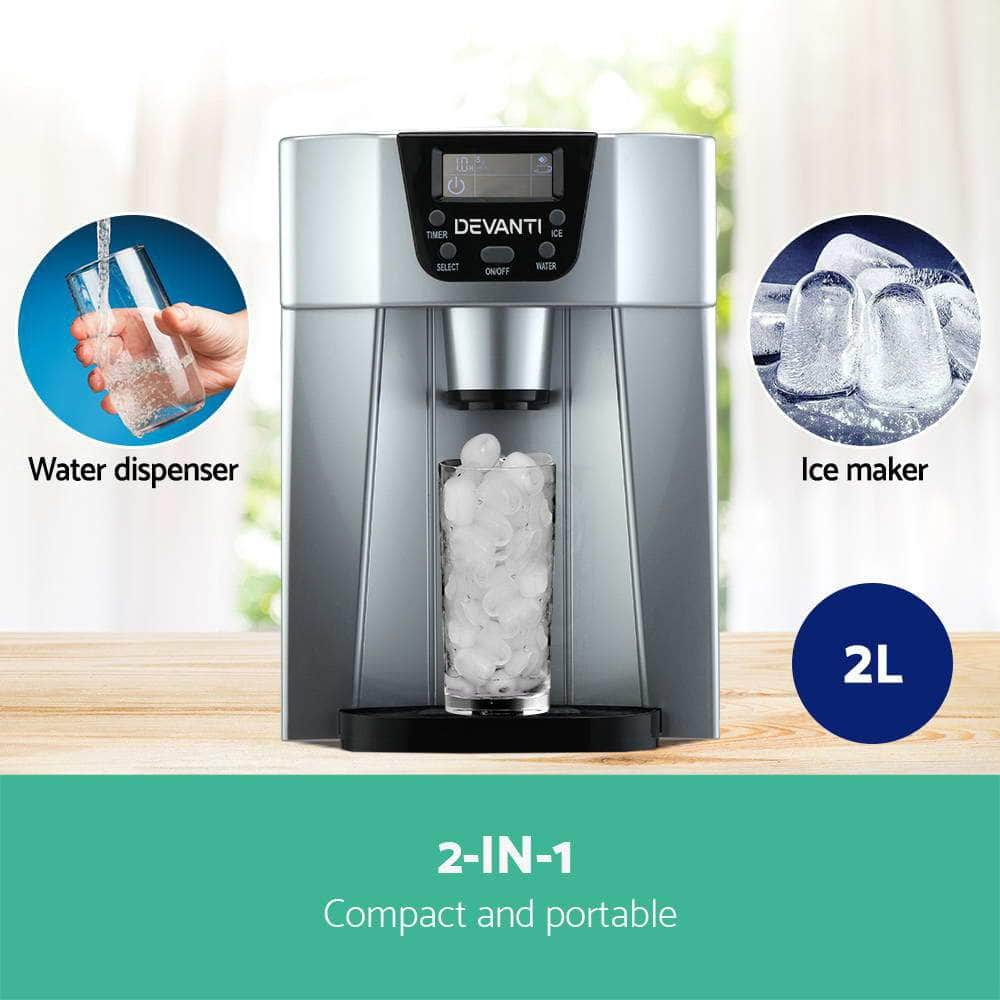 2L Portable Ice Cuber Maker & Water Dispenser - Silver