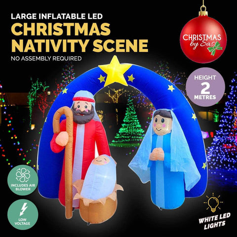 2m Nativity Scene Baby Jesus Self Inflating LED Lighting