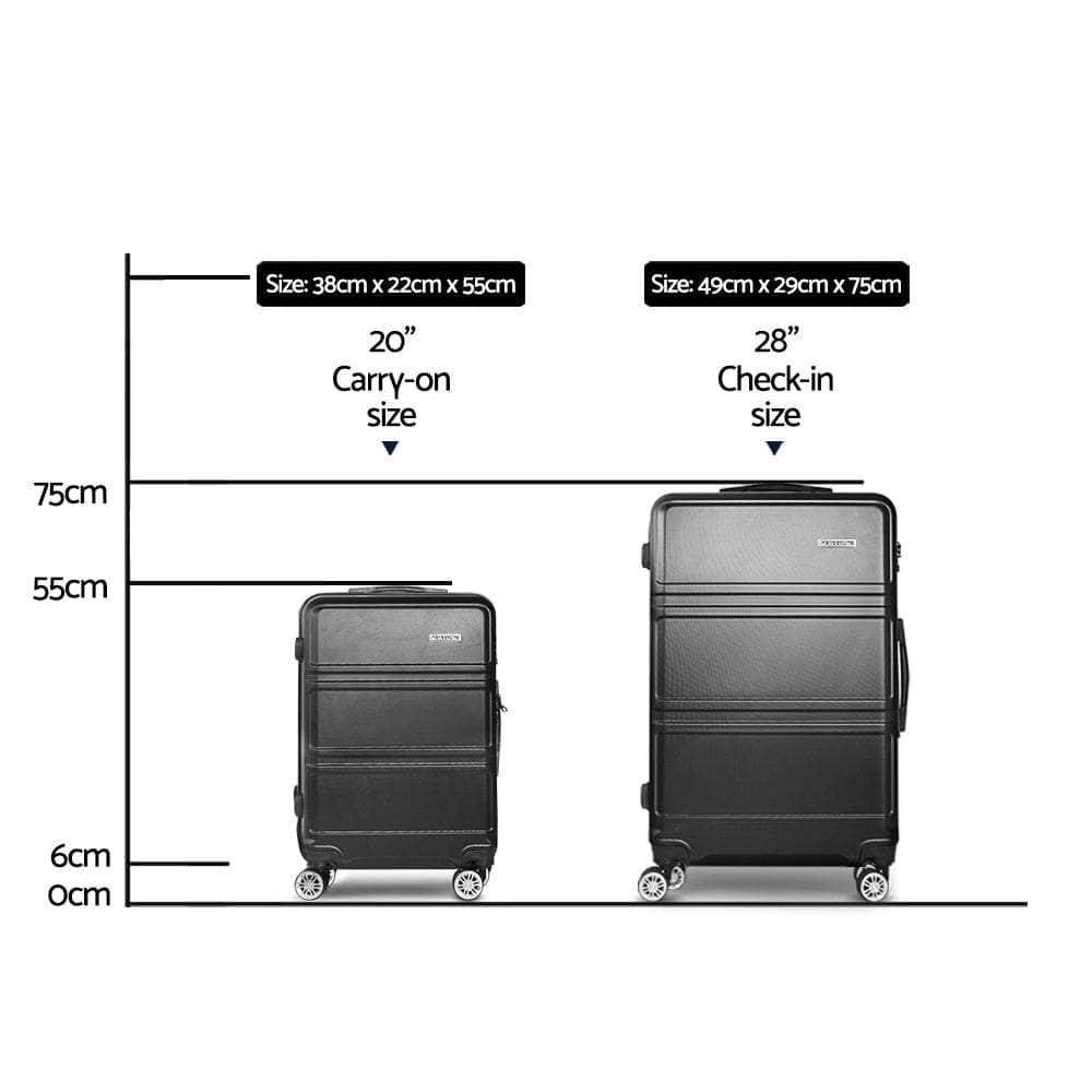 2pc Black TSA Carry-On Luggage Set – Hard Case, Lightweight