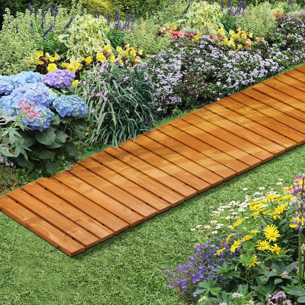 2PC Garden Wooden Pathway 8ft Roll-Out Straight Walkway