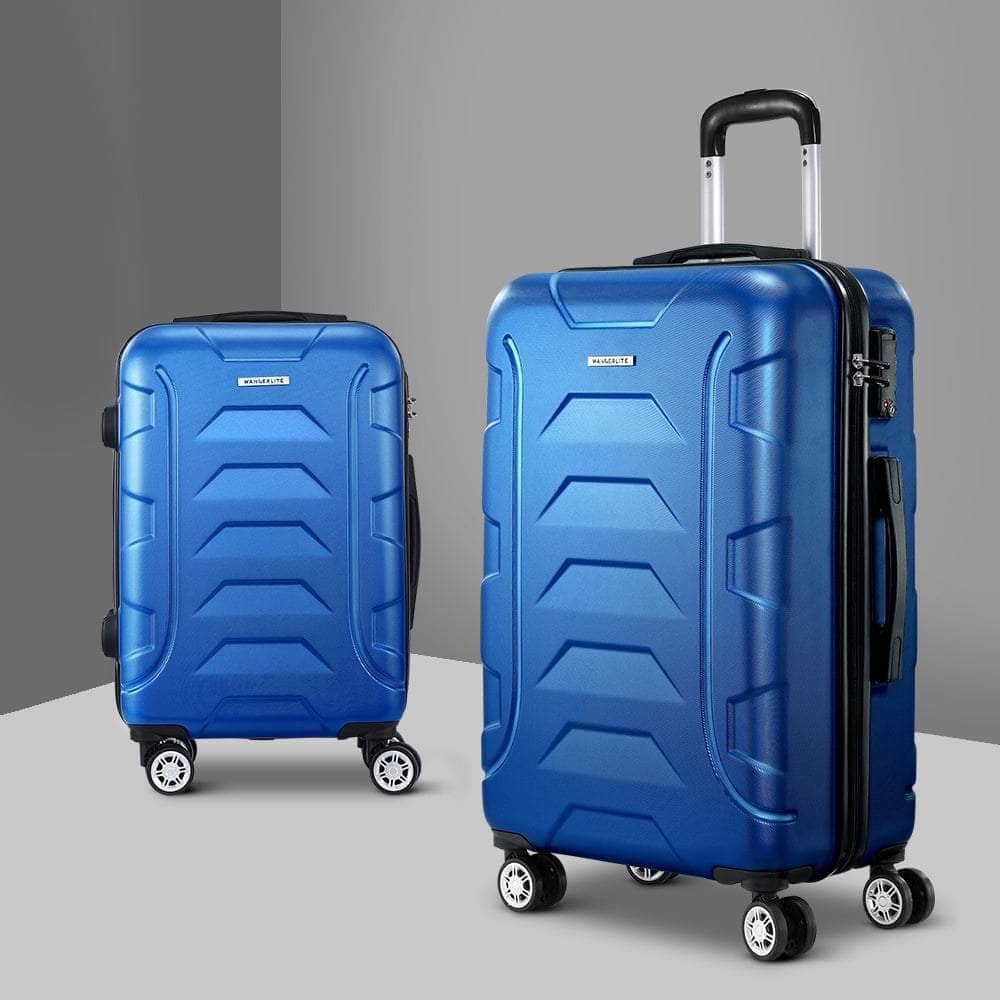 2pc Luggage Trolley Travel Suitcase Set TSA Hard Case Lightweight Blue