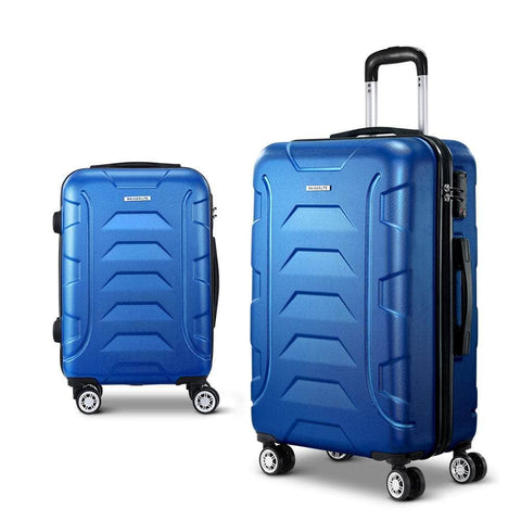 2pc Luggage Trolley Travel Suitcase Set TSA Hard Case Lightweight Blue