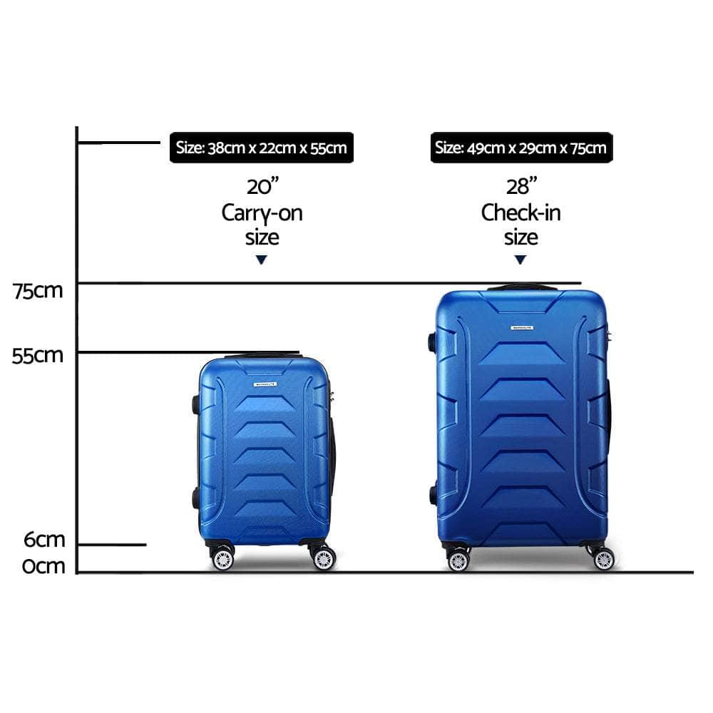 2pc Luggage Trolley Travel Suitcase Set TSA Hard Case Lightweight Blue