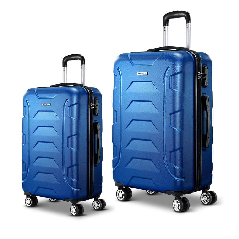 2pc Luggage Trolley Travel Suitcase Set TSA Hard Case Lightweight Blue